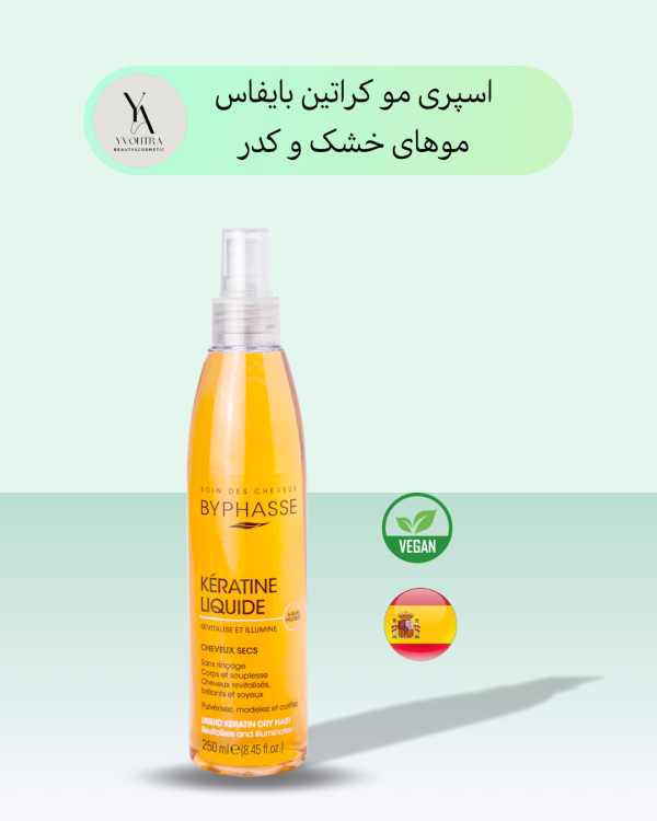 اسپری موی کراتین مایع بایفاس، یک اسپری مو است که برای موهای خشک و آسیب دیده طراحی شده است.