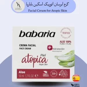 کرم آبرسان آتوپیک اسکین باباریا babaria حجم 50 میل، حاوی عصاره آلوئه‌ورا، تسکین‌دهنده و آبرسان پوست حساس. مناسب اگزما و خشکی پوست! خرید محصولات باباریا