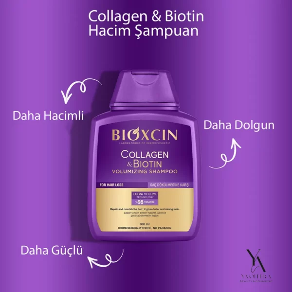 پک دو عددی شامپو حجم دهنده و ضد ریزش کلاژن و بیوتین بیوکسین BIOXCIN حجم 300 میل - Image 3