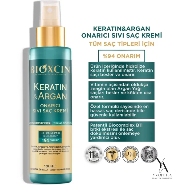 اسپری نرم کننده و ترمیم کننده مو حاوی روغن آرگان بیوکسین Bioxcin حجم 150 میل - Image 3