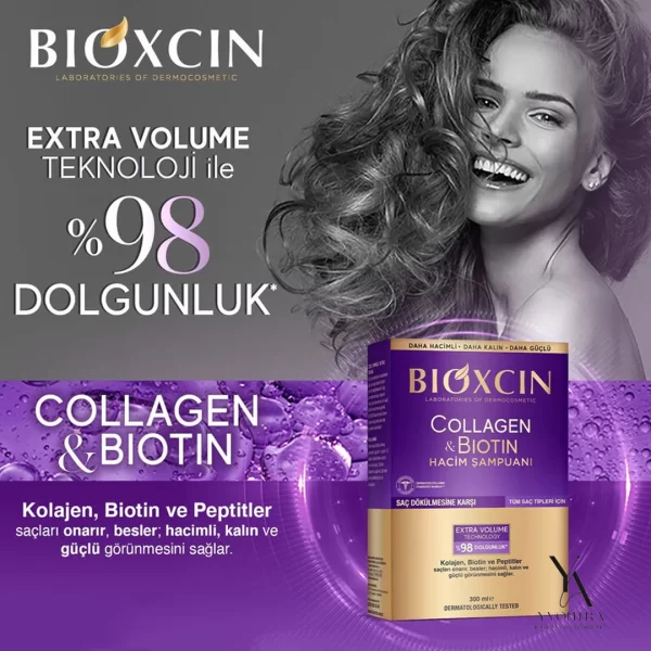 پک دو عددی شامپو حجم دهنده و ضد ریزش کلاژن و بیوتین بیوکسین BIOXCIN حجم 300 میل - Image 7