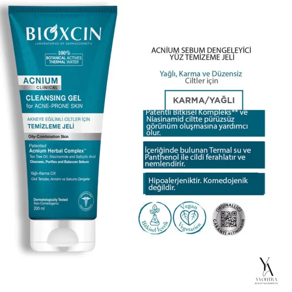 ژل شستشوی صورت بیوکسین BIOXCIN مدل Acnium برای پوست چرب و مستعد آکنه حجم 200 میل - Image 4