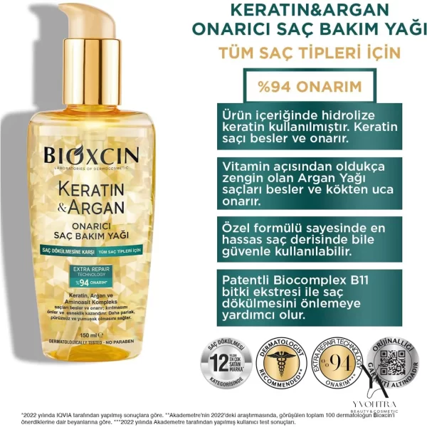 روغن ترمیم کننده و ضد ریزش بیوکسین Bioxcin حاوی کراتین و آرگان حجم 150 میل - Image 7