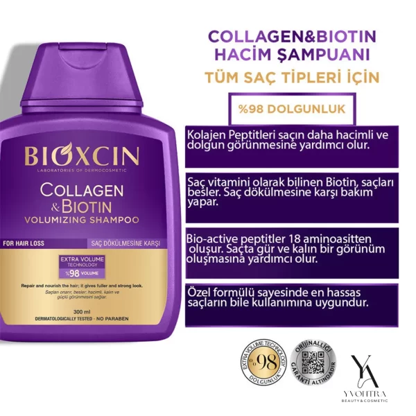 پک دو عددی شامپو حجم دهنده و ضد ریزش کلاژن و بیوتین بیوکسین BIOXCIN حجم 300 میل - Image 2