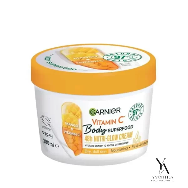 کرم بدن آبرسان و مرطوب کننده ویتامین سی گارنیر Garnier مدل Superfood مناسب برای پوست های خشک حجم 380 میل