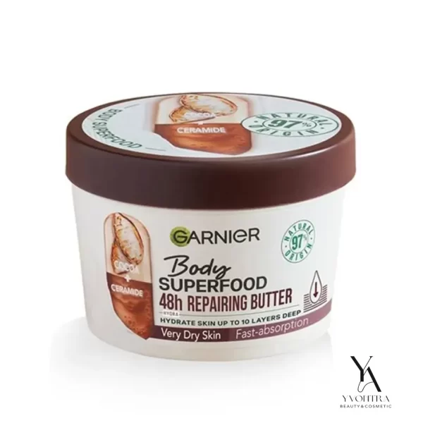 کرم بدن آبرسان و مرطوب کننده کره کاکائو گارنیر Garnier مدل Superfood مناسب برای پوست بسیار خشک حجم 380 میل