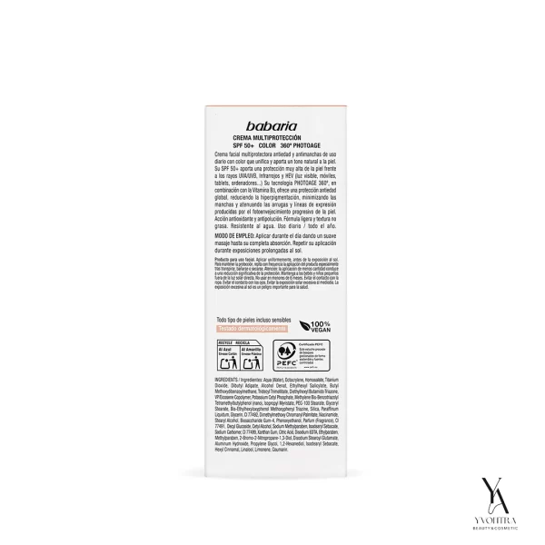 کرم ضدآفتاب، ضدچروک و ضدلک رنگی باباریا BABARIA با  SPF50 حجم 50 میل - Image 2