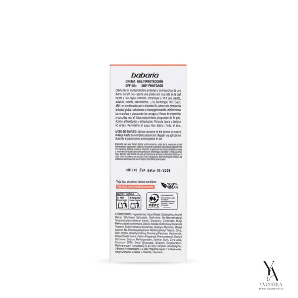 کرم ضدآفتاب، ضدچروک و ضدلک رنگی باباریا BABARIA با SPF50 حجم 50 میل - Image 2