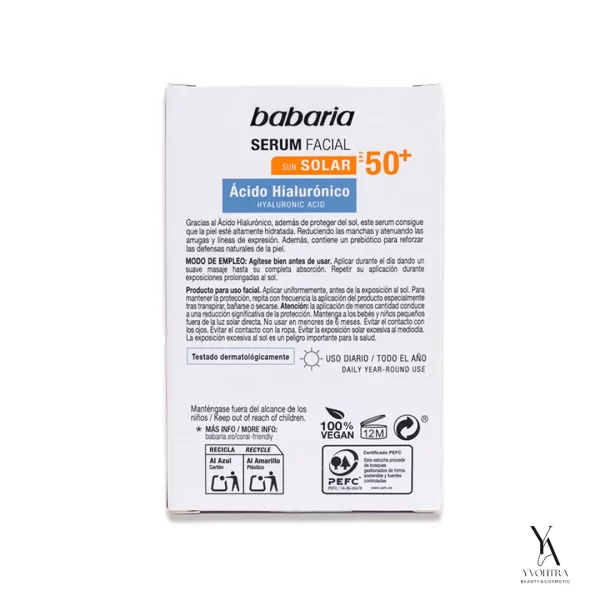 سرم ضد آفتاب هیالورونیک اسید باباریا BABARIA با SPF50 مناسب انواع پوست حجم 30 میل - Image 2