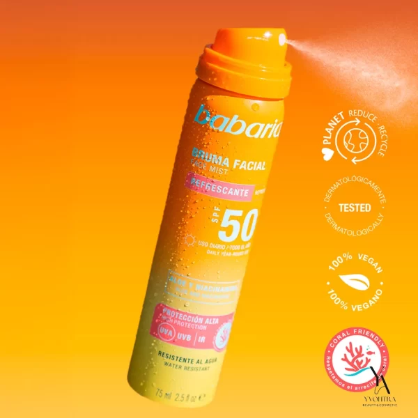اسپری ضد آفتاب صورت باباریا BABARIA حاوی SPF50 حجم 75 میل - Image 4